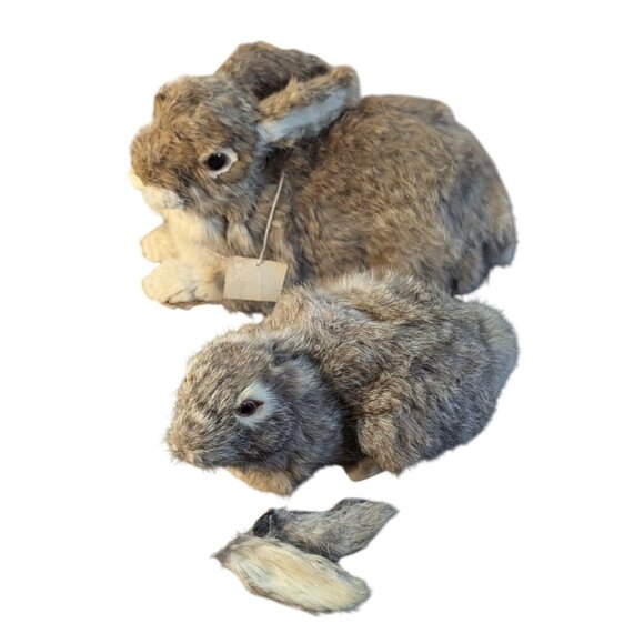 Fur Rabbit Figurines Set Of 2 Made From Domesticated Rabbit/Goat Fur realistic - Picture 1 of 9